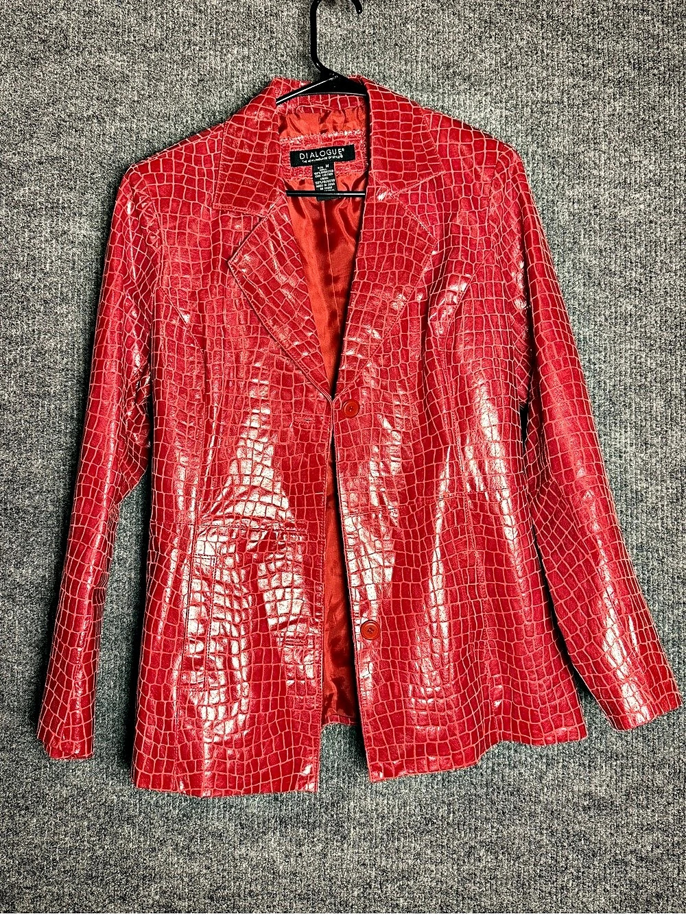 Vintage Dialogue Embossed Croc Leather Jacket - Size Medium